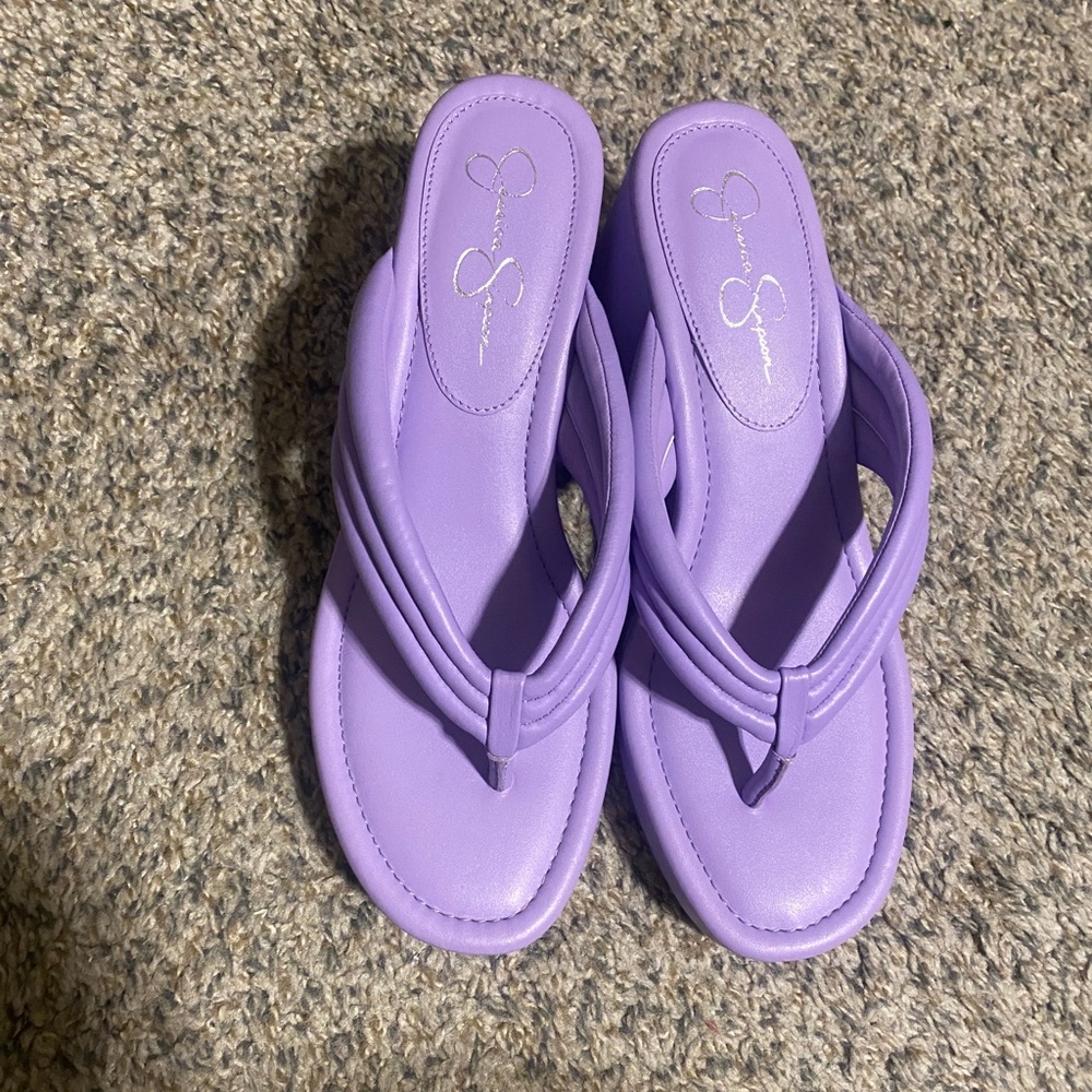Brand New Purple wedge flip flops size 10